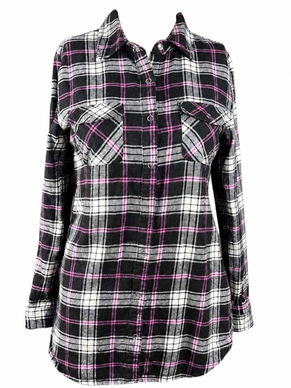 Pink/Black/White Plaid Flannel Shirt Button Front Size Small Brand New